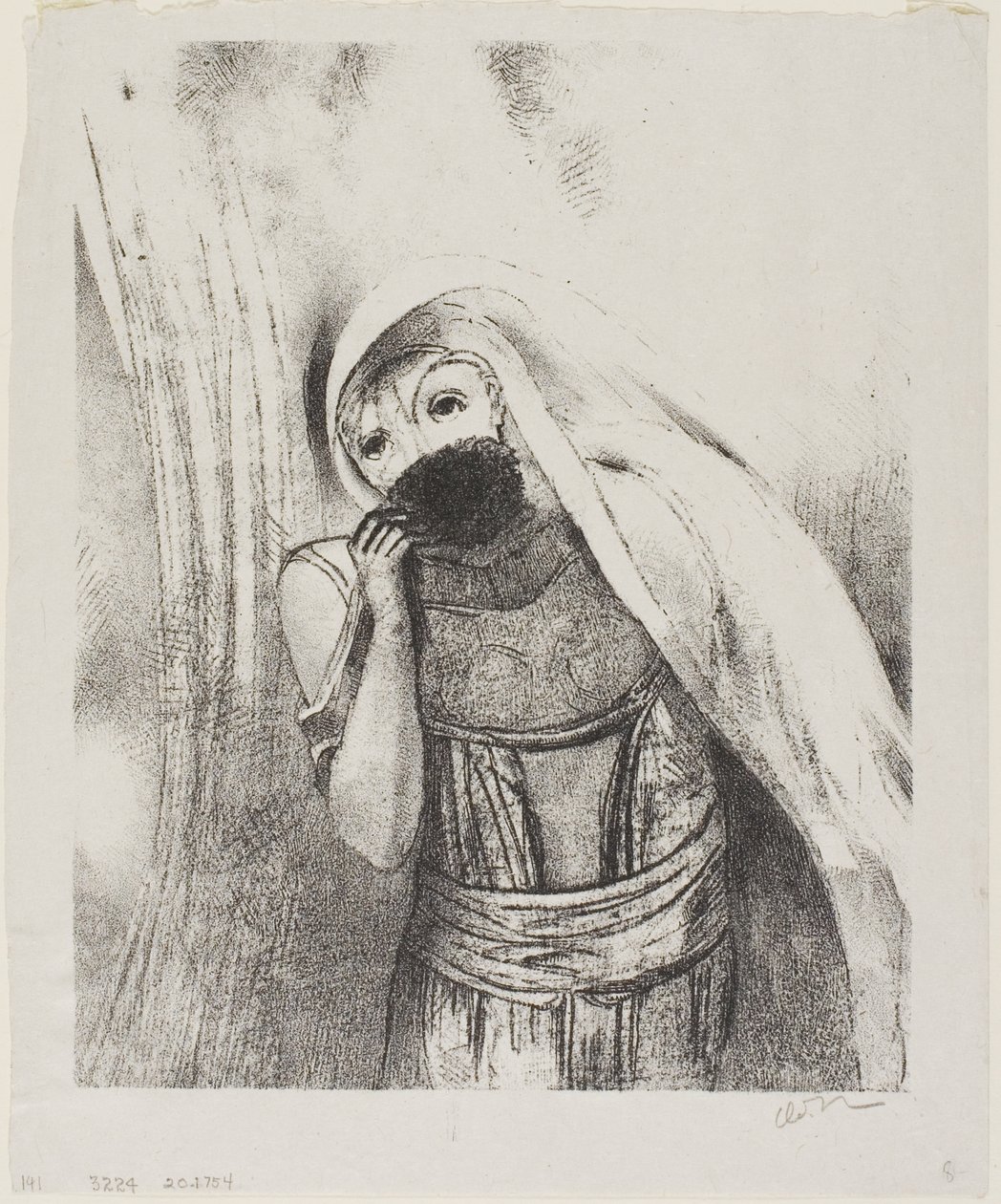 Sie zieht einen Schwamm aus ihrem Busen, vollkommen schwarz, und bedeckt ihn mit Küssen, Platte 8 von 24 von Odilon Redon