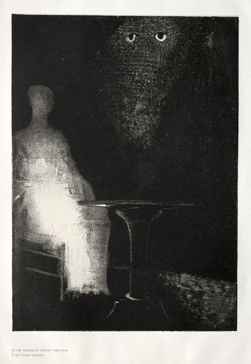 Das Spukhaus: Ich starrte weiter auf den Stuhl und bildete mir ein, darauf ein blasses Blau zu sehen..., 1896 von Odilon Redon