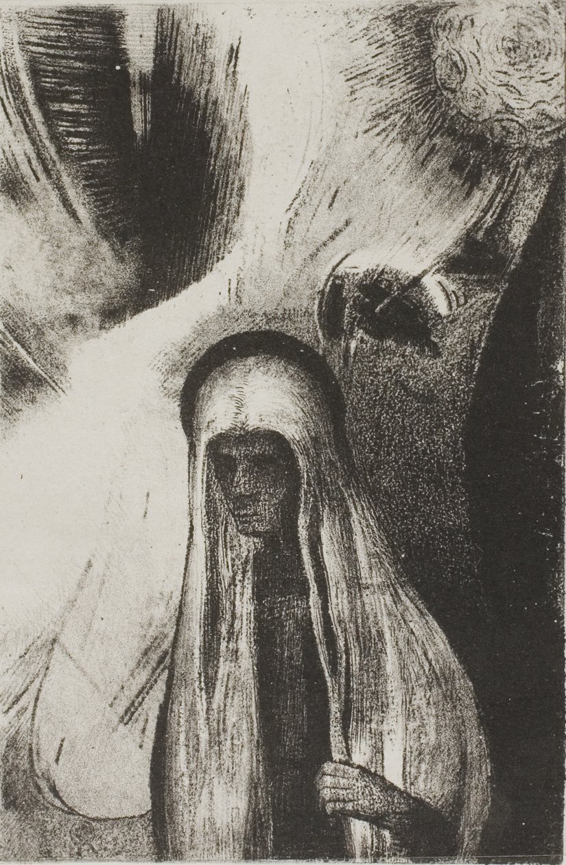 Die alte Frau: Wovor hast du Angst? Ein weites schwarzes Loch! Es ist vielleicht leer?", Platte 19 von 24 von Odilon Redon