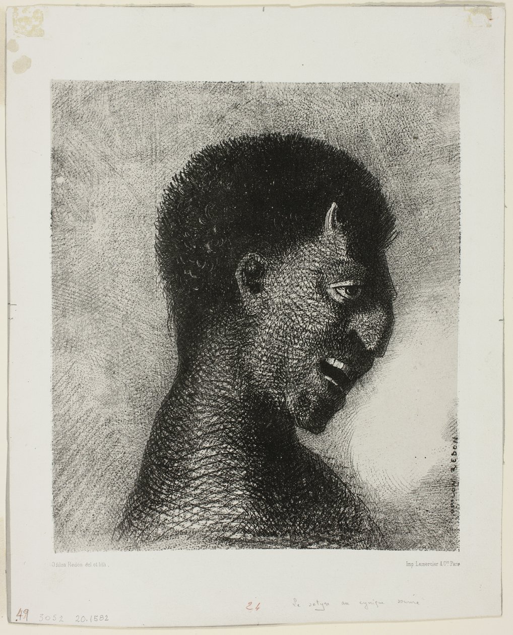 Der Satyr mit dem zynischen Lächeln, Platte 5 von 8 aus "Les Origines" von Odilon Redon