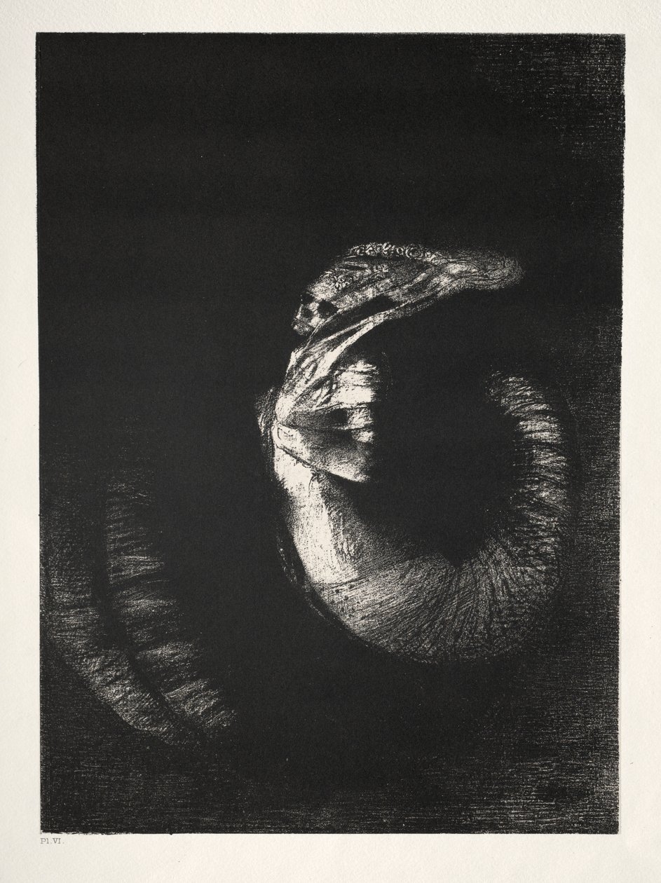 Die Versuchung des heiligen Antonius Erste Serie: Es ist ein Schädel, der mit Rosen bekränzt ist..., 1888 von Odilon Redon