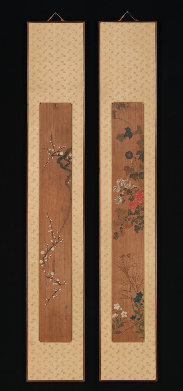 Blumen des Frühlings und Herbstes, kurz nach 1701 von Ogata Korin