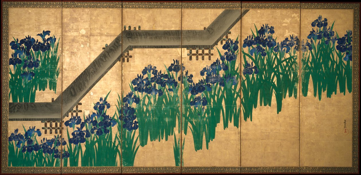 Schwertlilien bei Yatsuhashi (Acht Brücken) von Ogata Korin