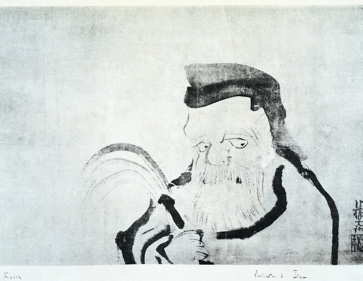 Porträt eines alten Mannes, Zeichnung von Ogata Korin, Tinte auf Seide, japanische Zivilisation, Edo-Zeit von Ogata Korin