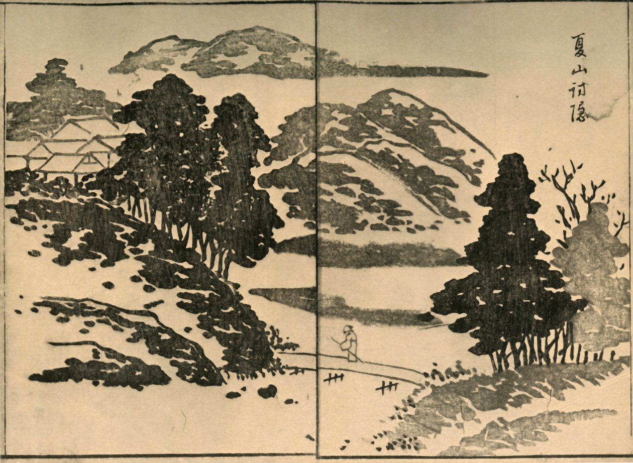 Landschaft mit Figur, die eine Brücke überquert, 1809, 1924 von Ogura Tokei