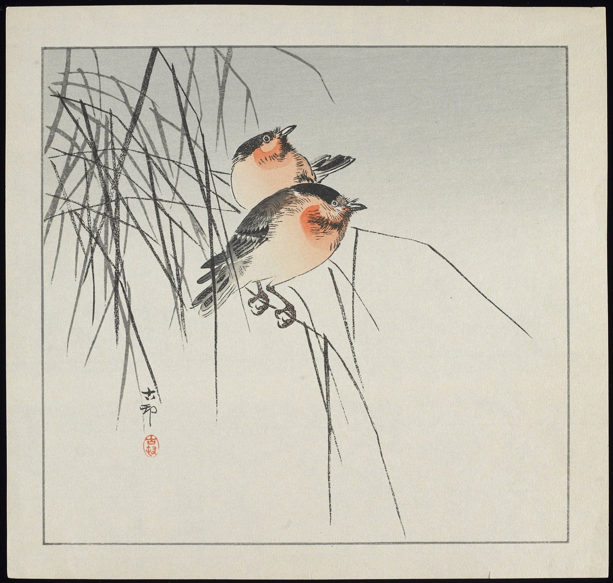 Zwei Vögel auf Schilf, vor 1912 von Ohara Koson