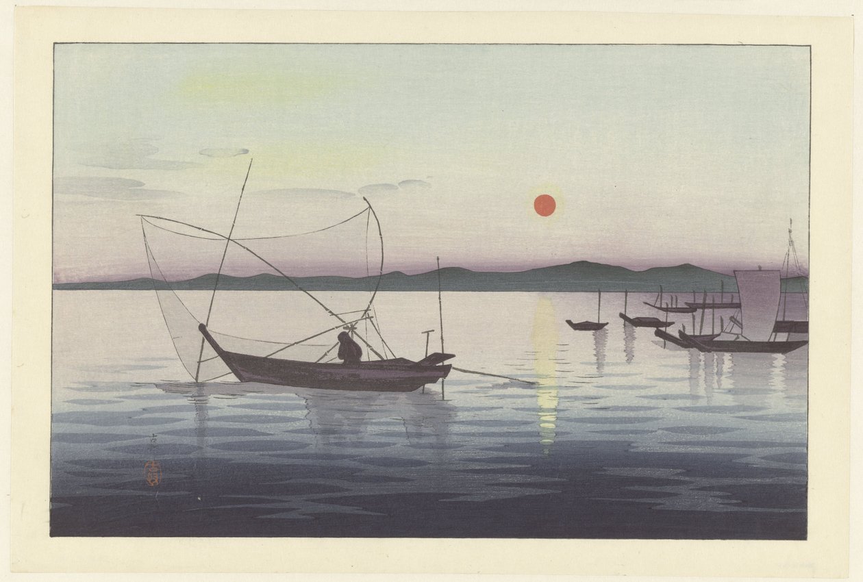 Fischerboote bei Sonnenuntergang von Ohara Koson