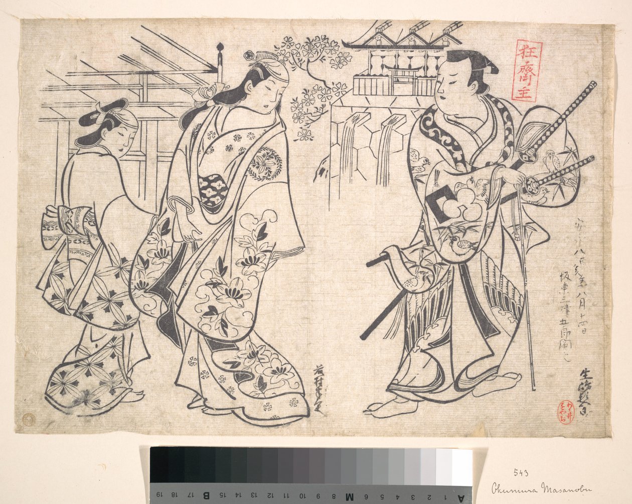 Ikushima Shingoro als Bushi (Samurai) und Ogino Yaegiri als Frau mit Mädchenbegleiterin von Okumura Masanobu