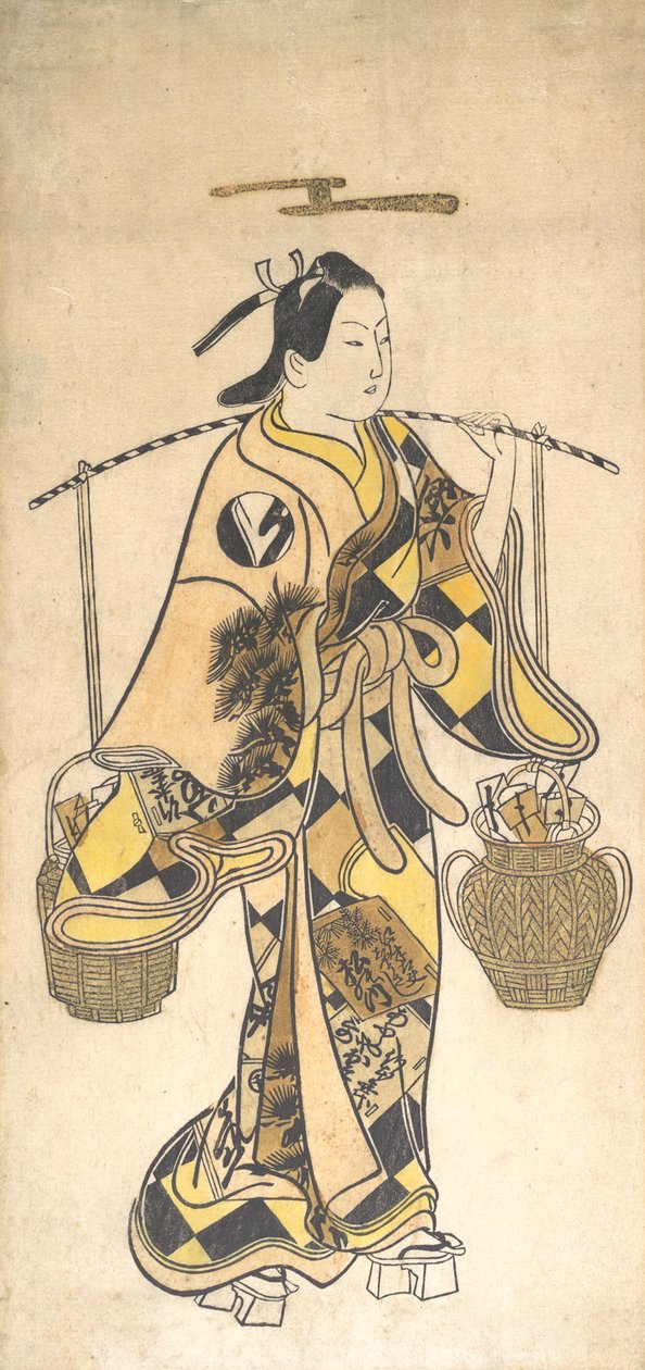 Ein junger Mann als Verkäufer von Liebesprophezeiungen, ca. 1730er Jahre von Okumura Toshinobu.