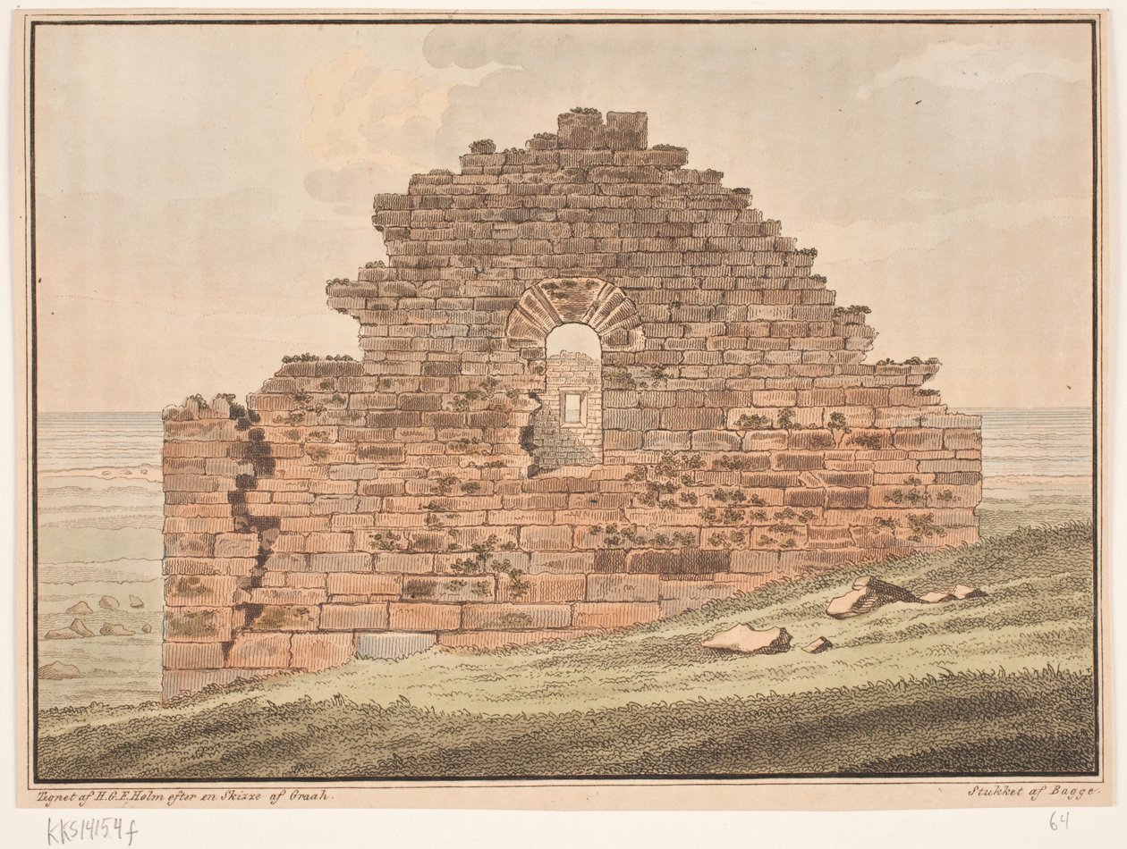 Kirchenruine in Grönland. Illustration zu W.A. Graah. Forschungsreise zur Ostküste Grönlands von Oluf Olufsen Bagge