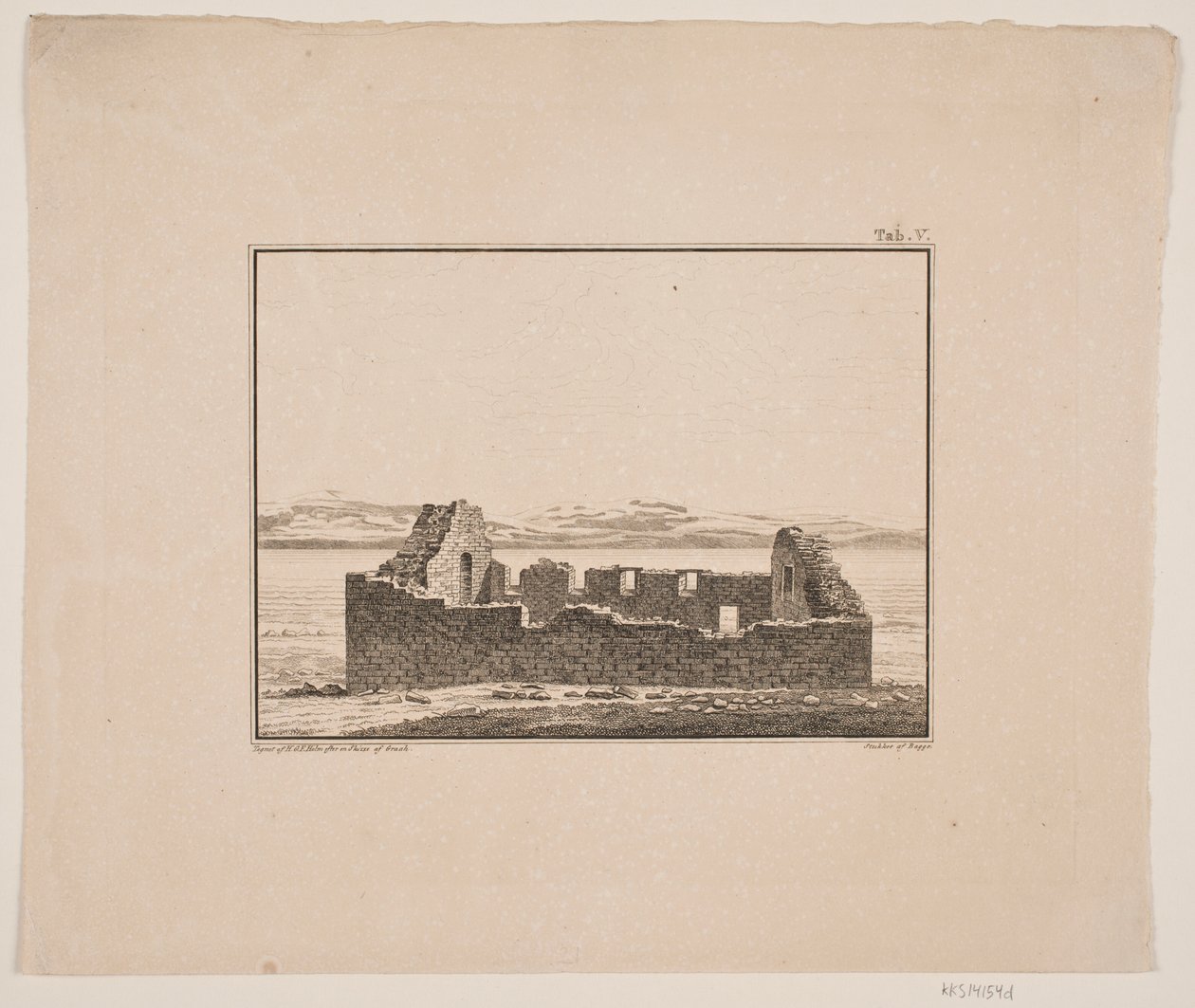 Kirchenruine in Grönland. Illustration zu W.A. Graah. Untersuchungsreise zur Ostküste Grönlands von Oluf Olufsen Bagge