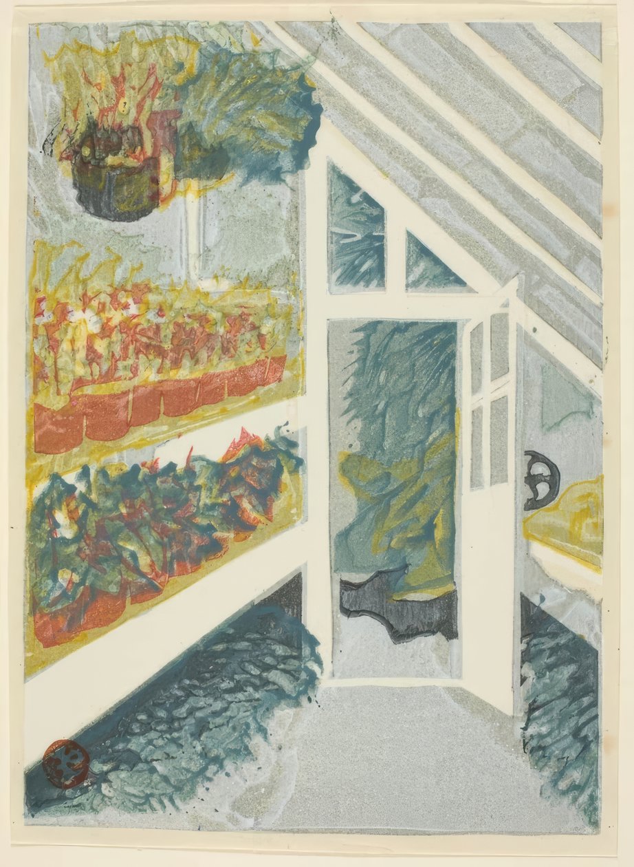 Gewächshaus, aus der Serie "Drucke des Shinjuku Kaiserlichen Gartens (Shinjuku Gyoen hanga)" von Onchi Kôshirô