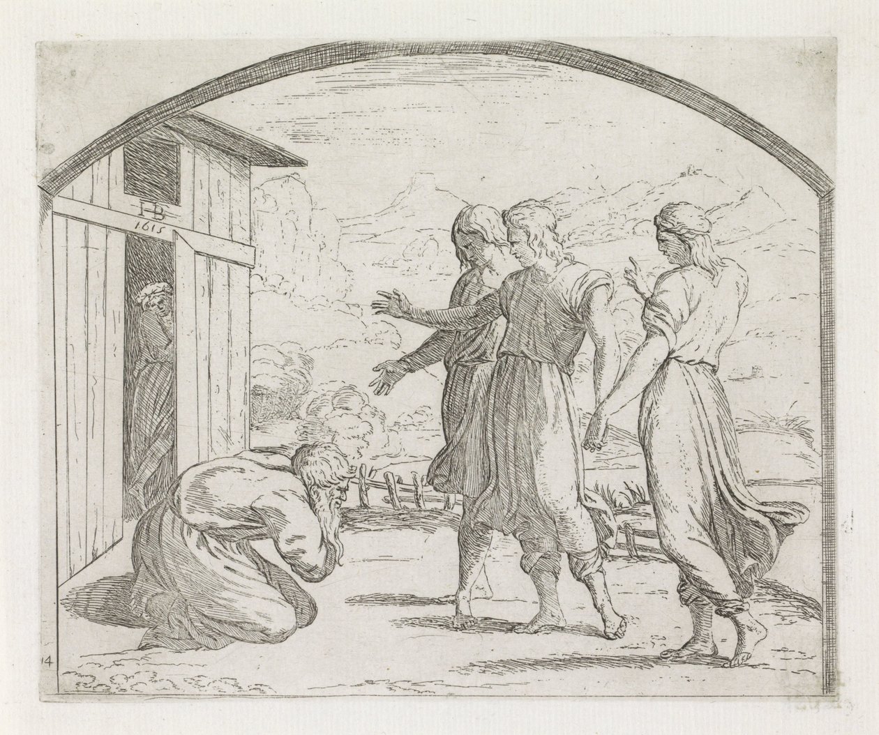 Abraham und die drei Engel (Schilderungen in der Loggia von Raffael) von Orazio Borgianni
