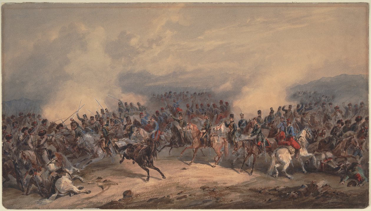 Husaren und Jäger in der Schlacht am Fluss Chernaya am 16. August 1855, 1855 von Orlando Norie