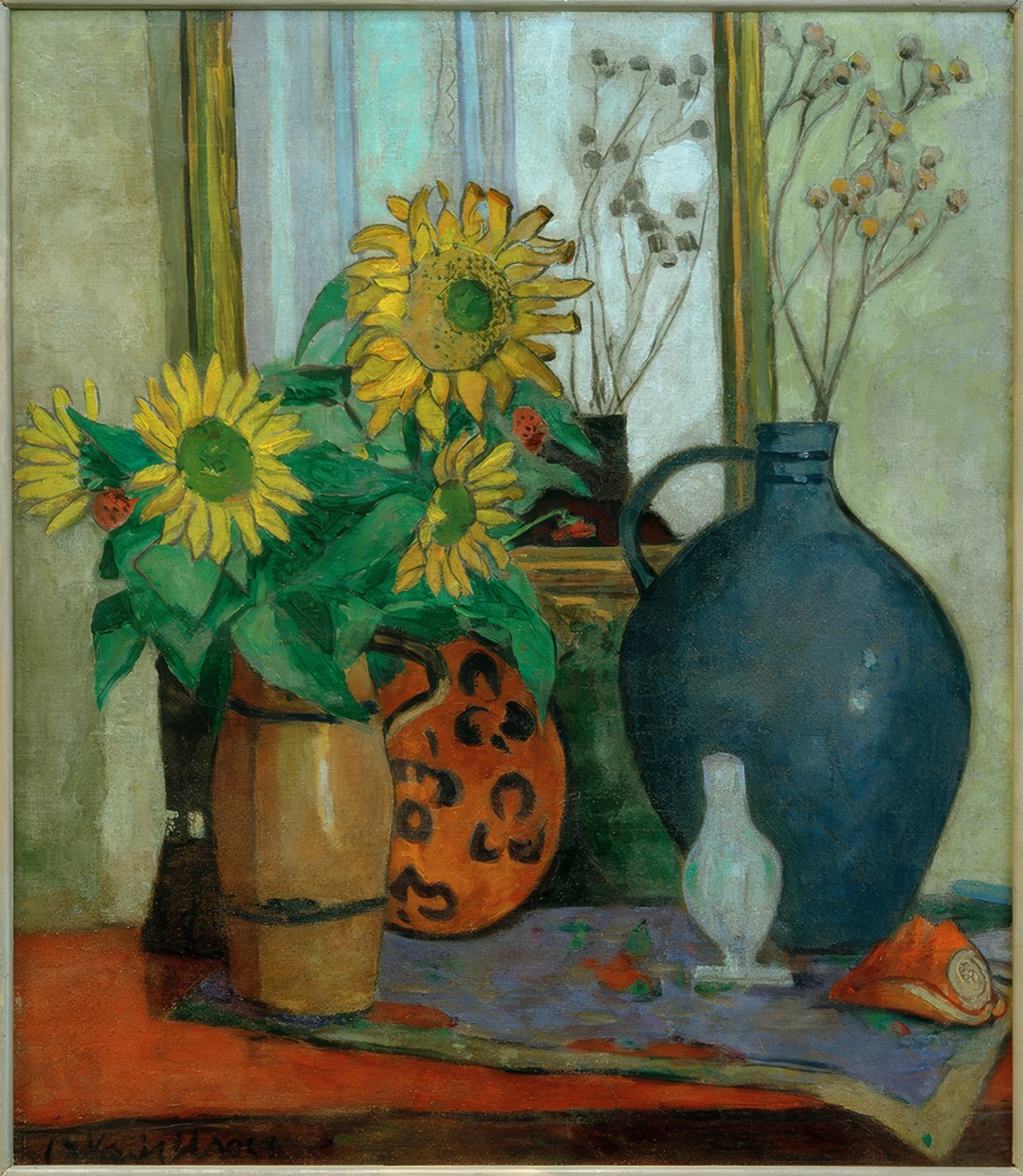 Sonnenblumen mit Matisse-Schale von Oskar Moll