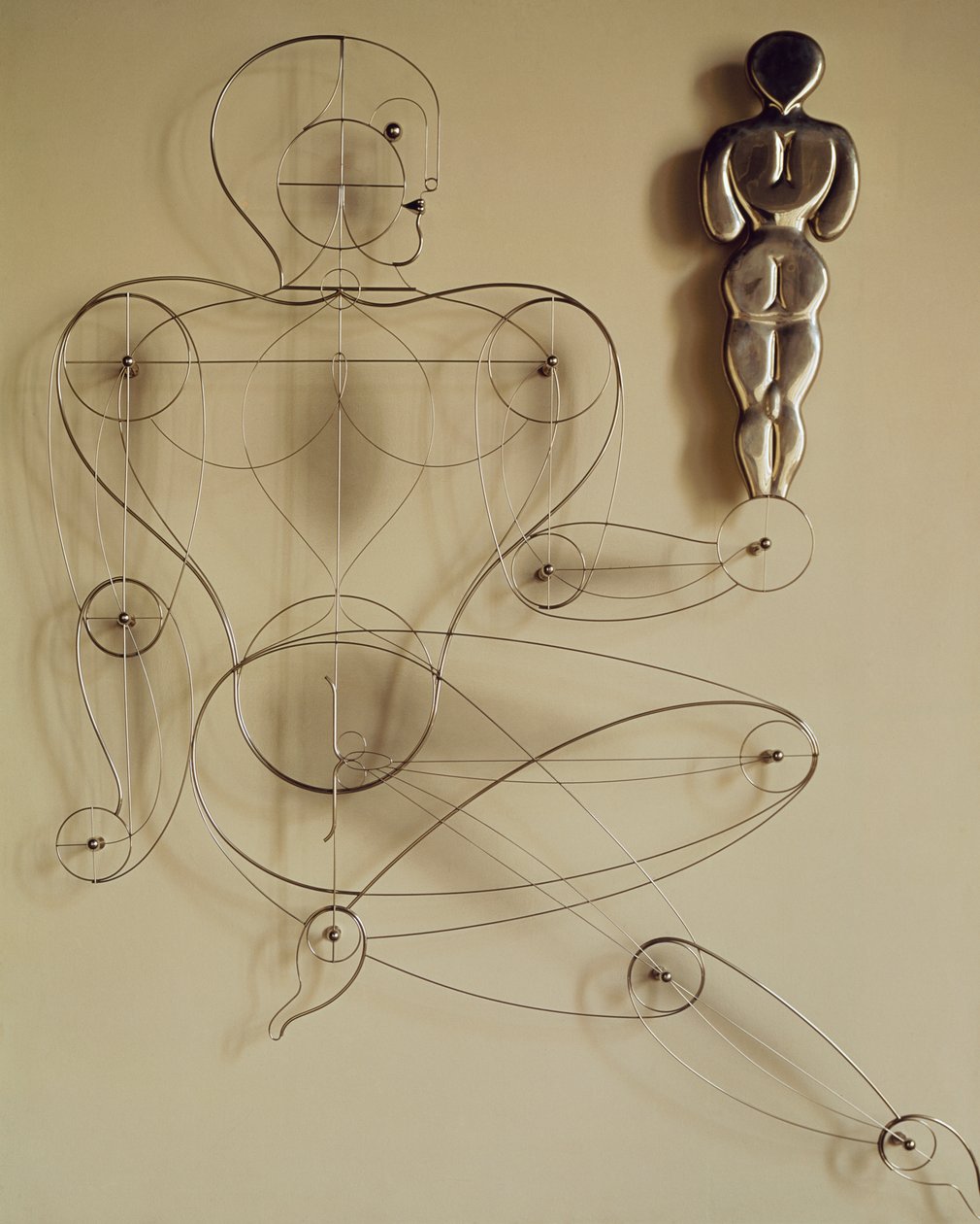 Homo, Drahtfigur mit Rückansichtfigur in der Hand von Oskar Schlemmer