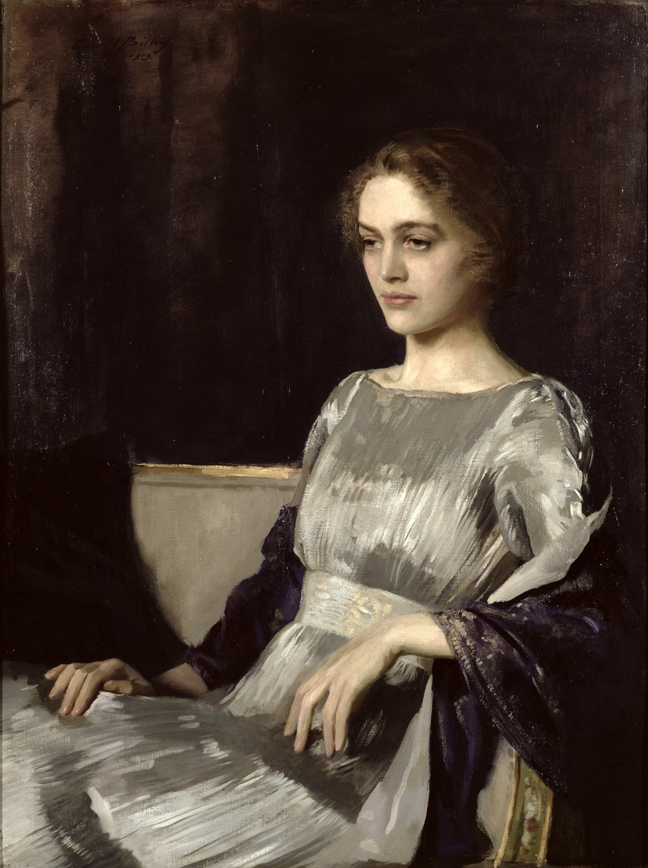 Miss Muriel Gore in einem Fortuny-Kleid von Oswald Hornby Joseph Birley