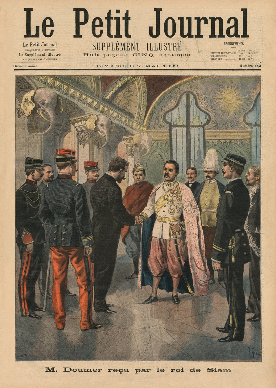 Paul Doumer, Generalgouverneur von Indochina, in Bangkok empfangen von Chulalongkorn, König von Siam als Rama V, Titelseitenillustration aus 