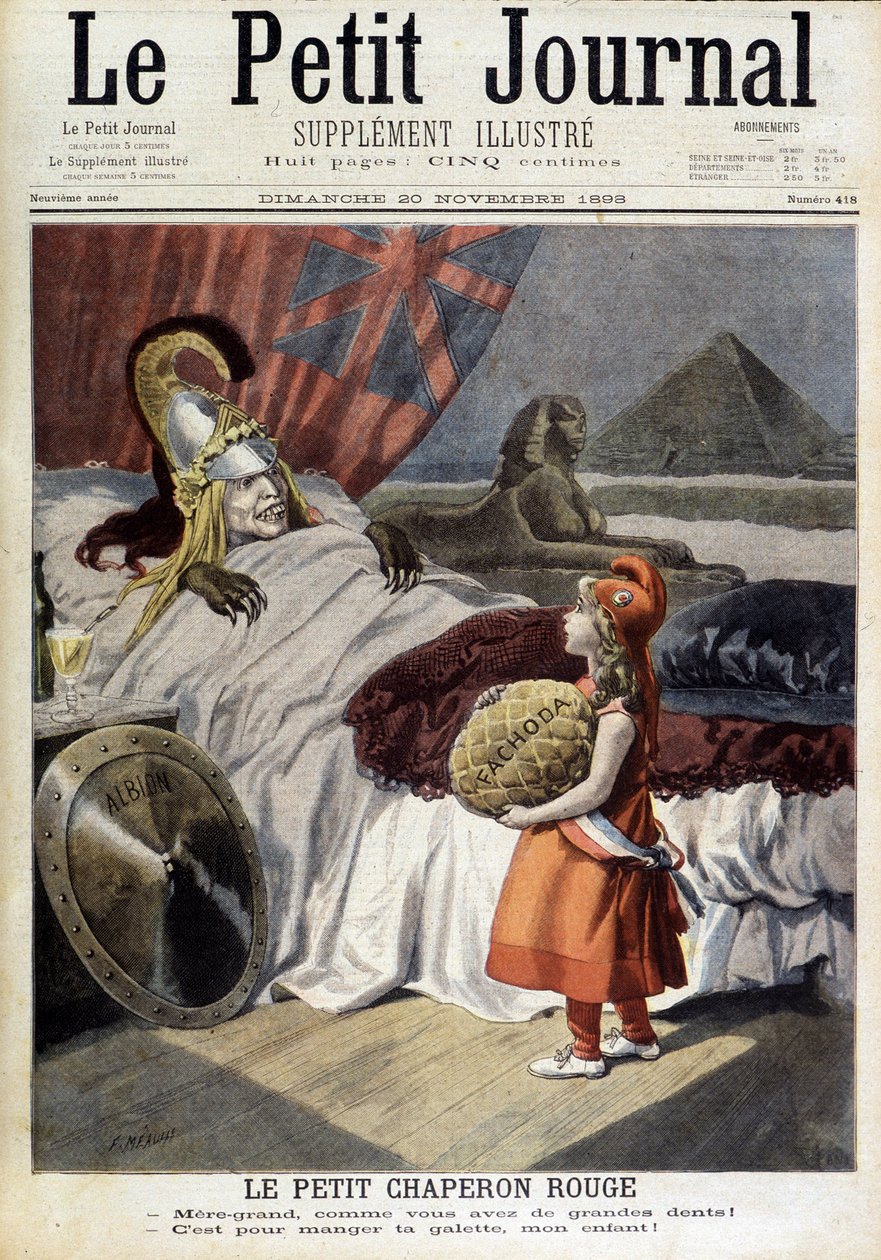 Rotkäppchen. Karikatur über Fachoda und die Ambitionen des „treulosen Albion“. Gravur von F. Méaulle nach Tofani. „Le Petit Journal“, 20. November von Oswaldo (after) Tofani