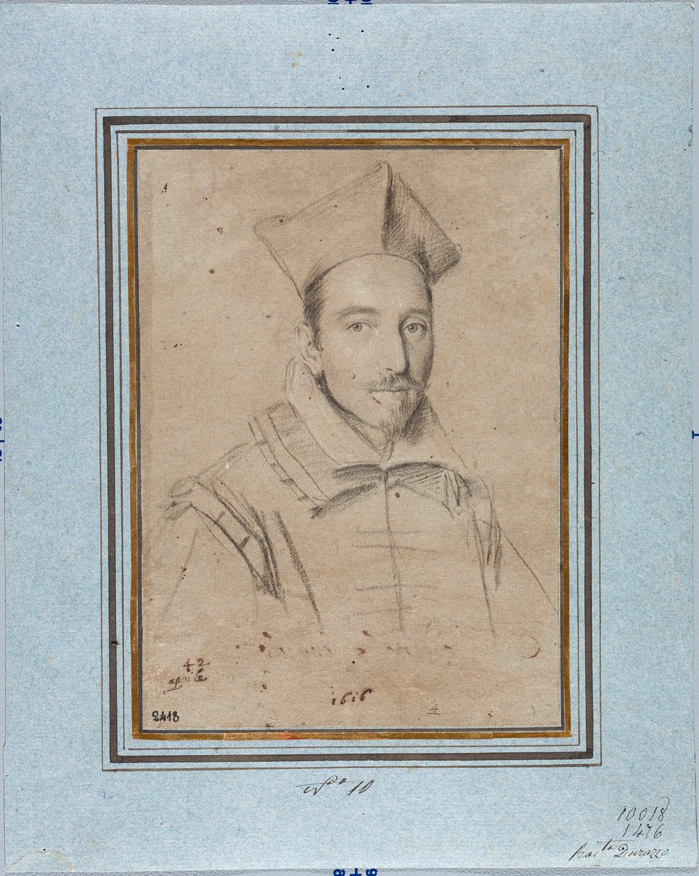 Porträt eines Prälaten, wahrscheinlich Kardinal Francesco Maria Bourbon Del Monte Santa Maria (1549-1627). Zeichnung von Ottavio Leoni (1578-1630) 1616 Genua, Musei di Strada Nuova, Fondo Disegni, Inv. 2418 von Ottavio Mario Leoni