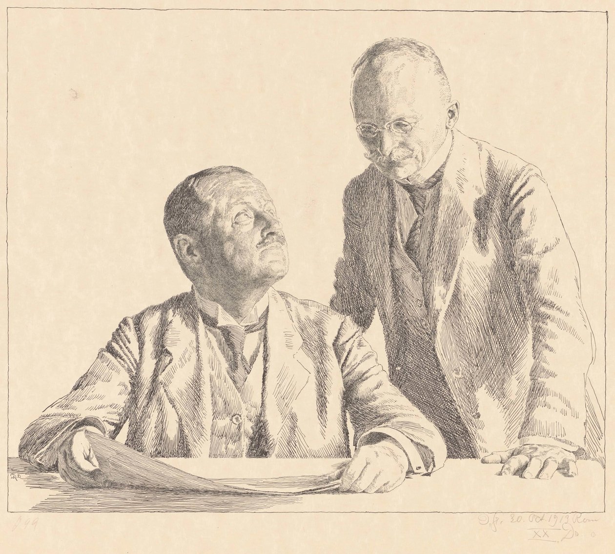 Doppelporträt der Sammler Guido von Usedom und Gustav von Houwald von Otto Greiner (signed by artist)