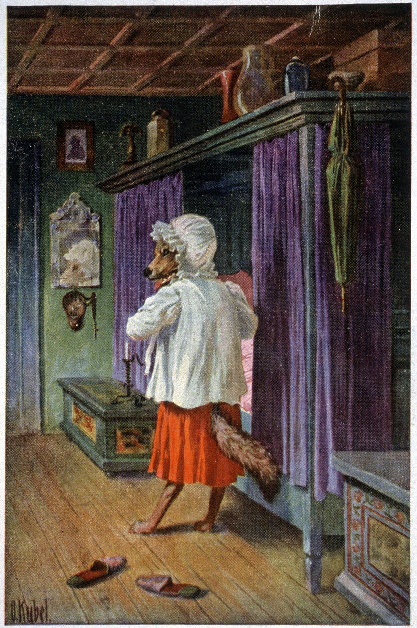 Der Wolf verkleidet sich als Großmutter, ca. 1910 (Postkarte) von Otto Kubel