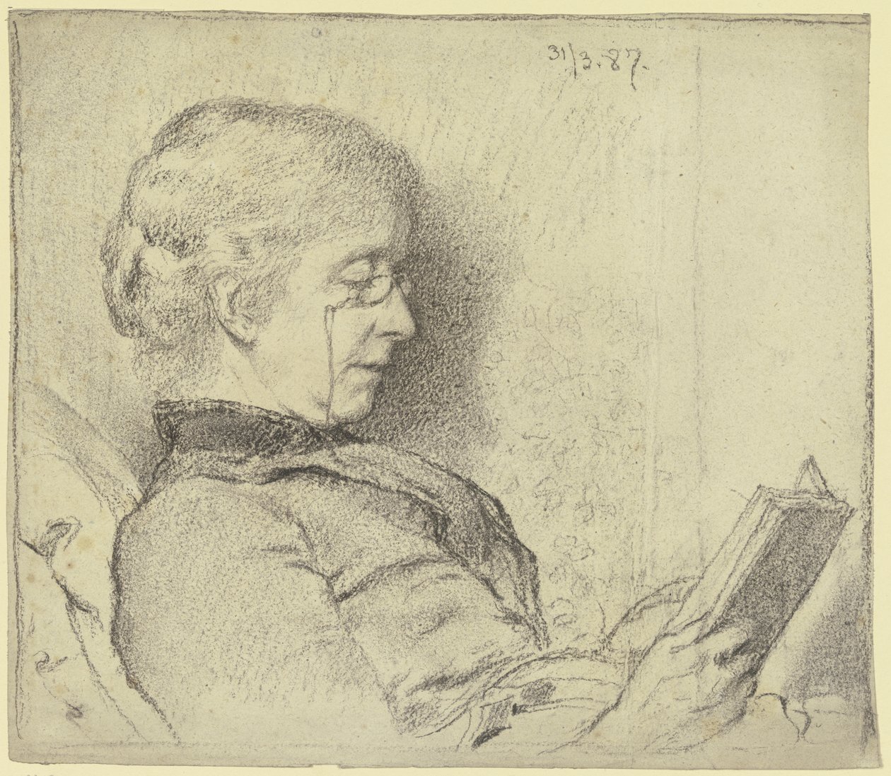 Luise Scholderer beim Lesen von Otto Scholderer