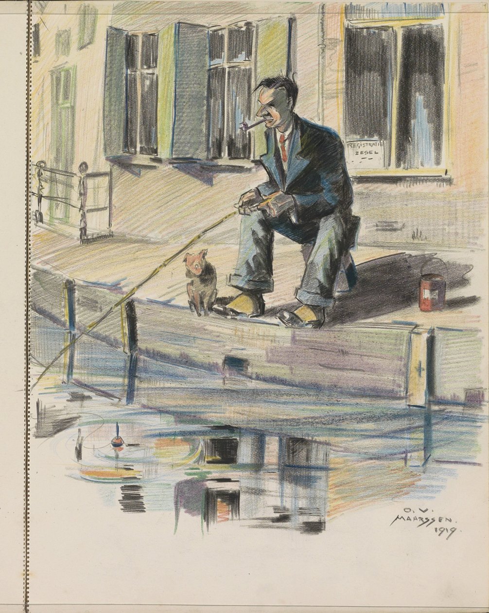 Angelnder Mann an einem Kanal in Maarssen von Otto Verhagen (I)