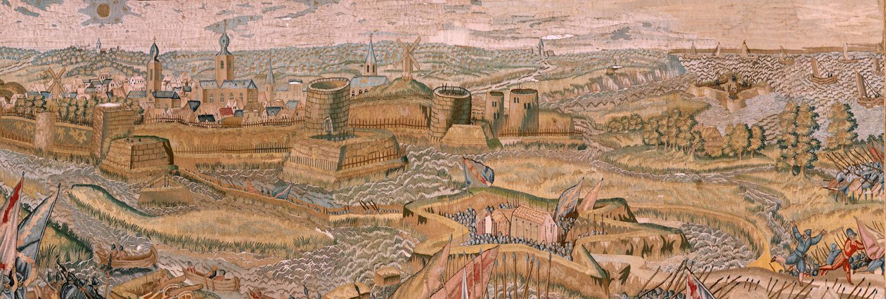 Flandrischer Wandteppich. Serie Triumphe und Schlachten von Erzherzog Albrecht. Angriff und Eroberung des befestigten Schlachtfeldes von Hulst. Sechster Wandteppich in der Serie. Modell Otto van Veen und Hans I Snellinck. Herstellung Martin Reynbouts, Brüs von Otto van Veen