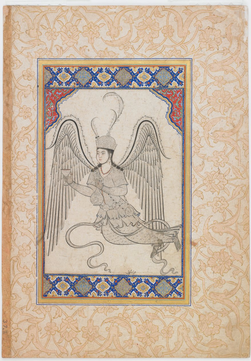 Engel, fliegend, mit Becher und Weinflasche von Ottoman School