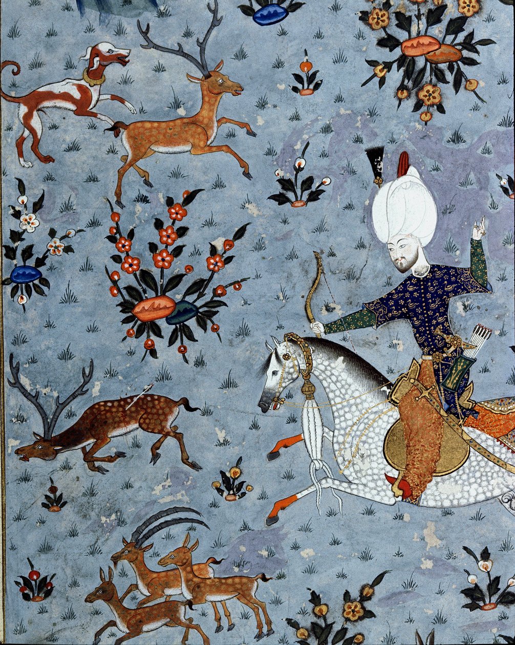 Darstellung der Höflinge von Sultan Murad II. bei der Hirschjagd (Detail) von Ottoman School