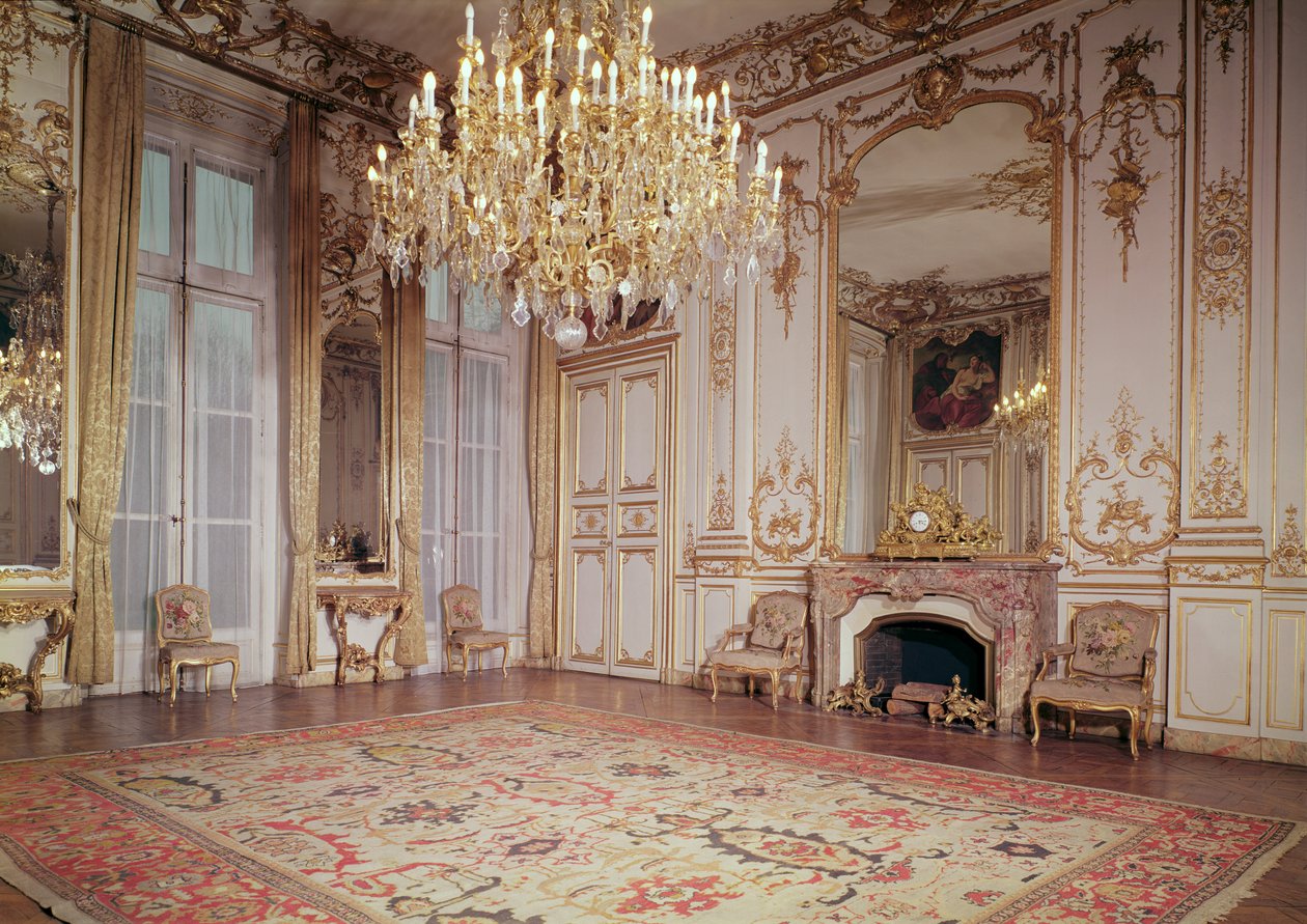 Ansicht des Inneren des Grand Salon im Erdgeschoss, ca. 1722-33 von P. and Leroux, J. B. Lassurance