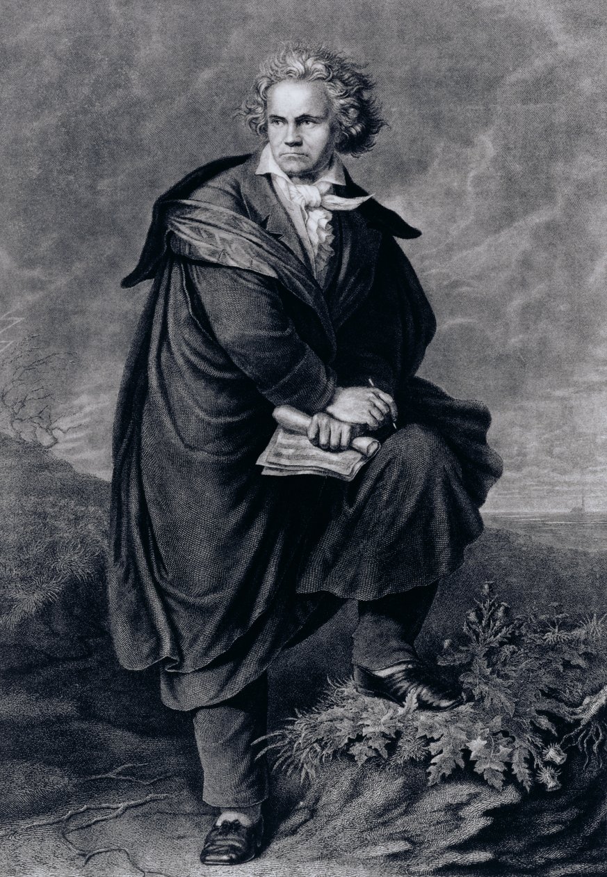Ludwig van Beethoven (1770-1827), deutscher Komponist, graviert von Paul Barfus (1823-95) von P. Schworer