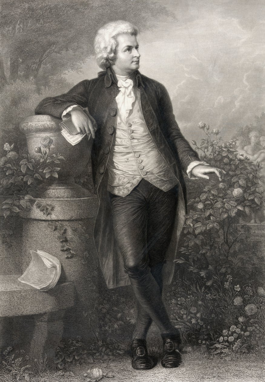Wolfgang Amadeus Mozart, graviert von Paul Barfus (1823-95) von P. Schworer