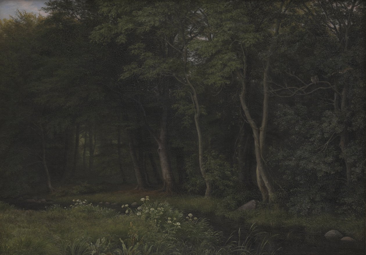 Dämmerung in einem Wald nahe dem Gut Iselingen, Seeland von P.C. Skovgaard