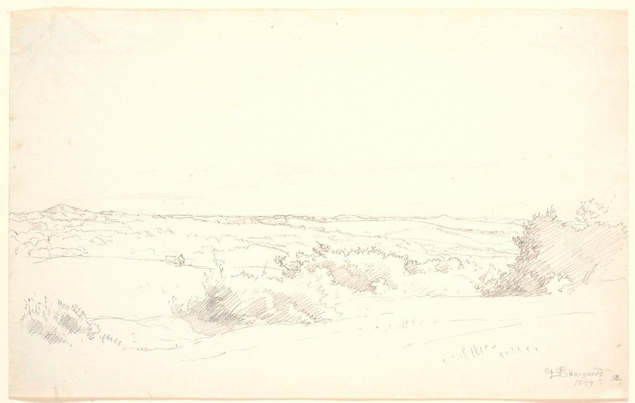 Aussicht über eine hügelige Landschaft von P.C. Skovgaard
