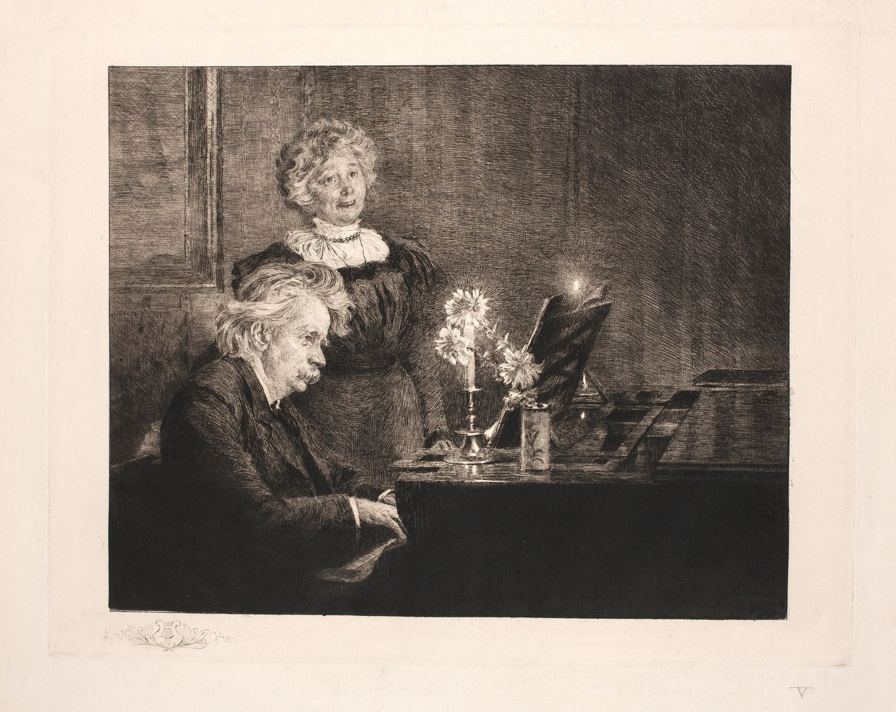 Edvard und Nina Grieg am Klavier von Peder Severin Krøyer