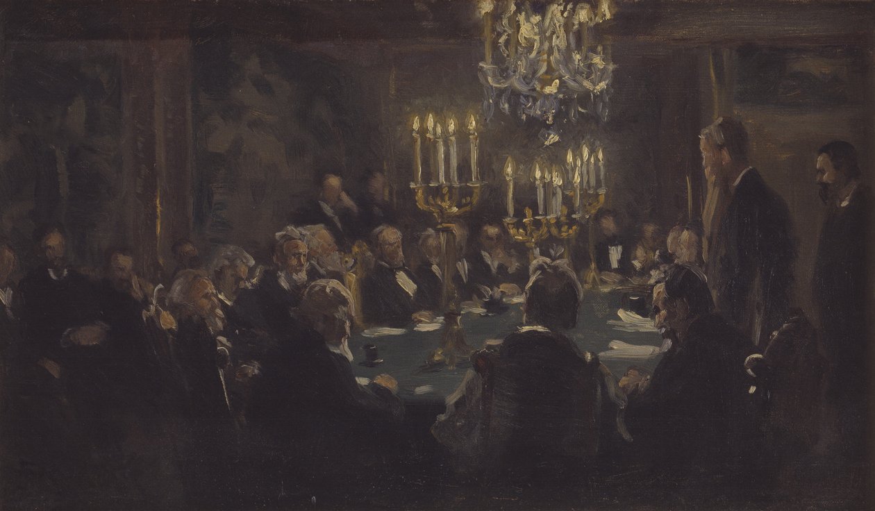 Kompositionsskizze zu "Ein Treffen in der Gesellschaft der Wissenschaften" in der Gesellschaft der Wissenschaften von Peder Severin Krøyer