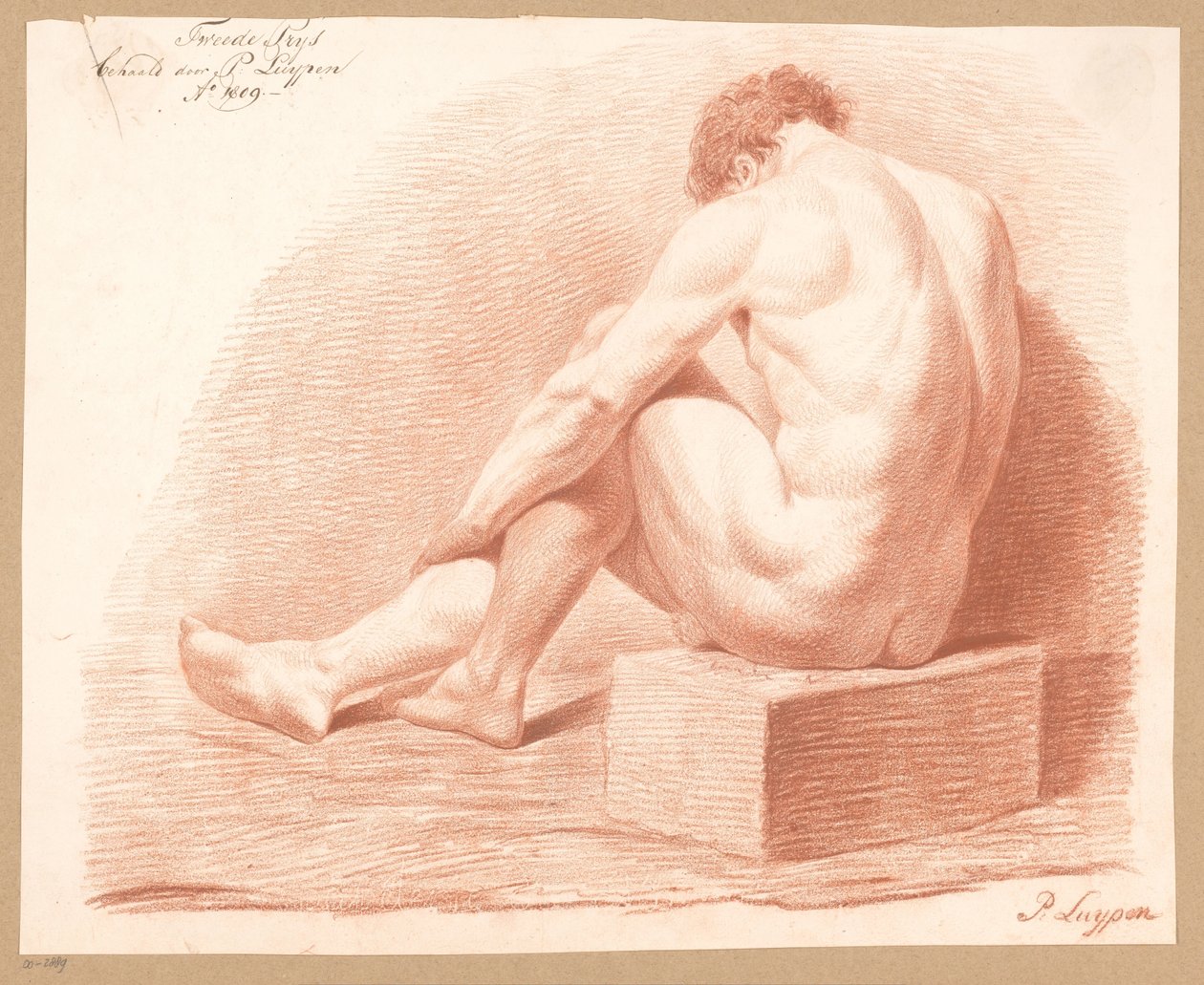 Sitzender männlicher Akt, von hinten gesehen (2. Preis 1809) von P. Luypen