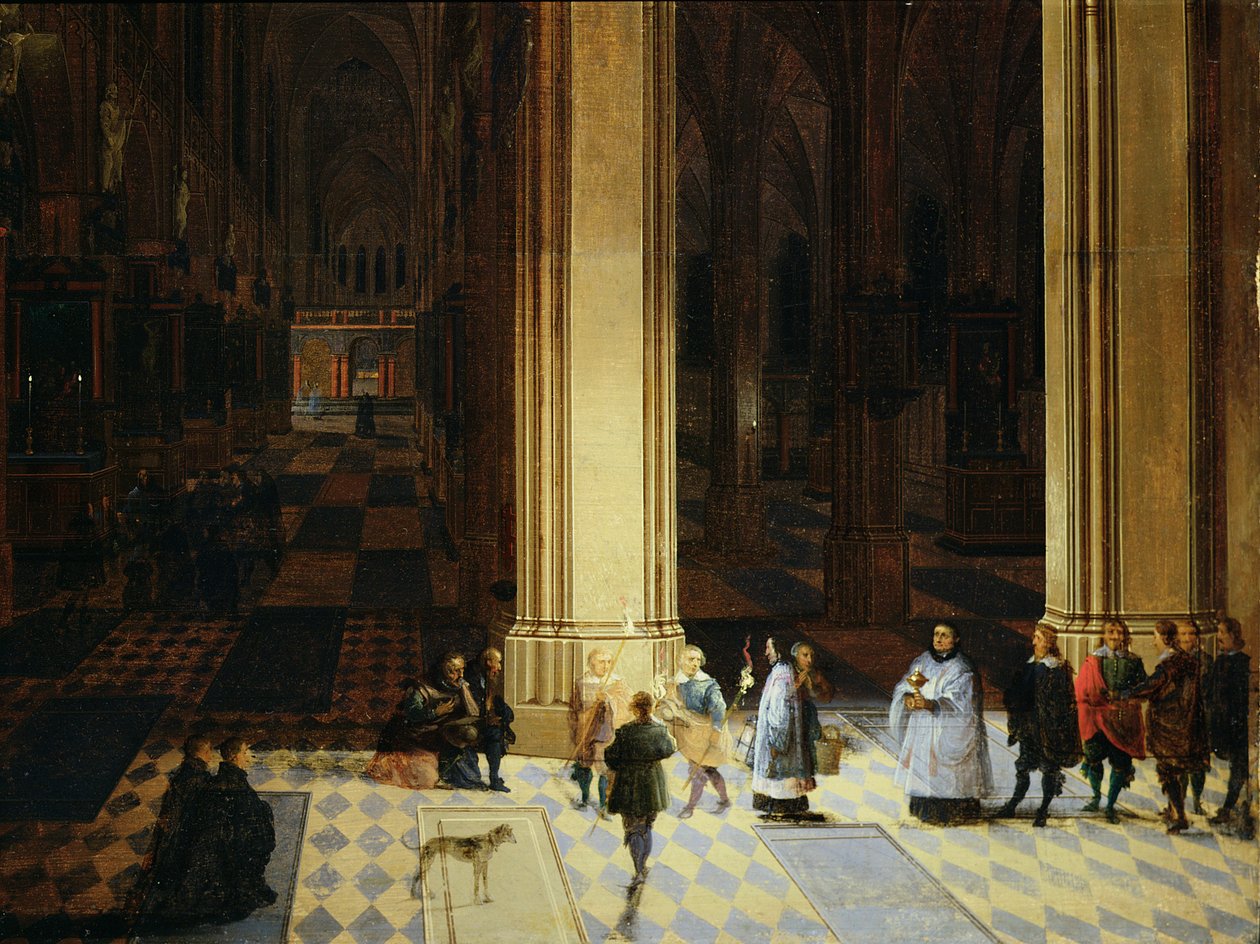Innenansicht der Kathedrale von Antwerpen bei Nacht, Mitte des 17. Jahrhunderts von P. the Elder & P. the Younger (1620 75) Neeffs
