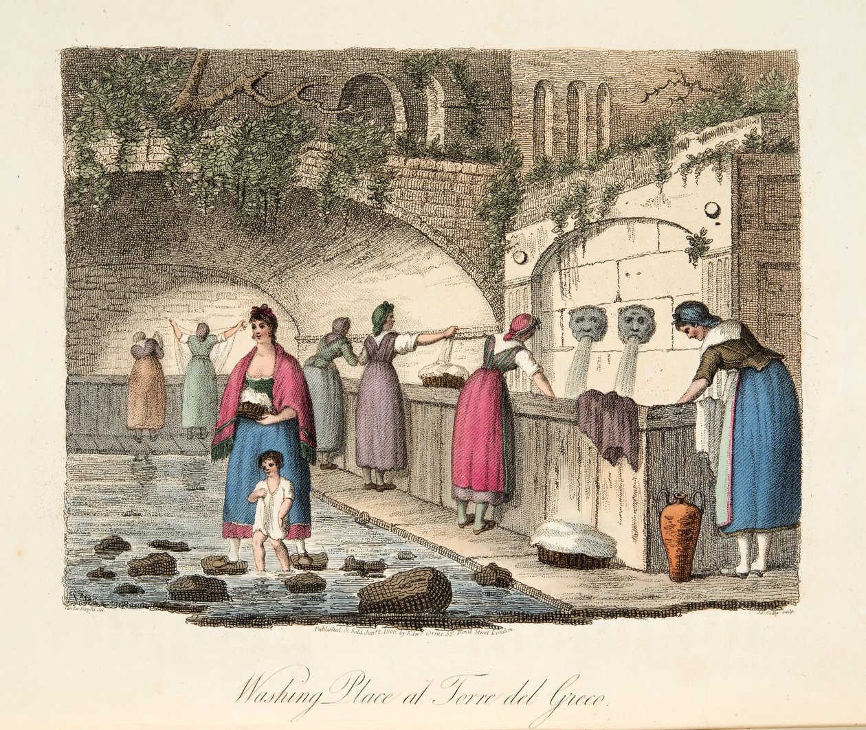Waschplatz in Torre del Greco, aus Italienische Landschaften, darstellend die Sitten, Bräuche und Vergnügungen der verschiedenen Staaten Italiens, veröffentlicht 1806 von P. van (after) Lerberghi