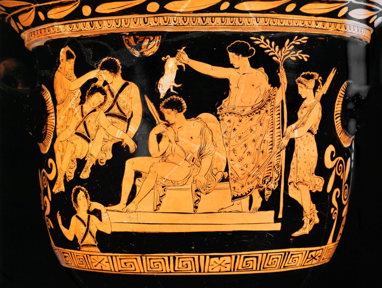 Rotfiguriger Glockenkrater aus Apulien: Apollo reinigt Orestes mit dem Blut eines Ferkels von Painter Eumenides