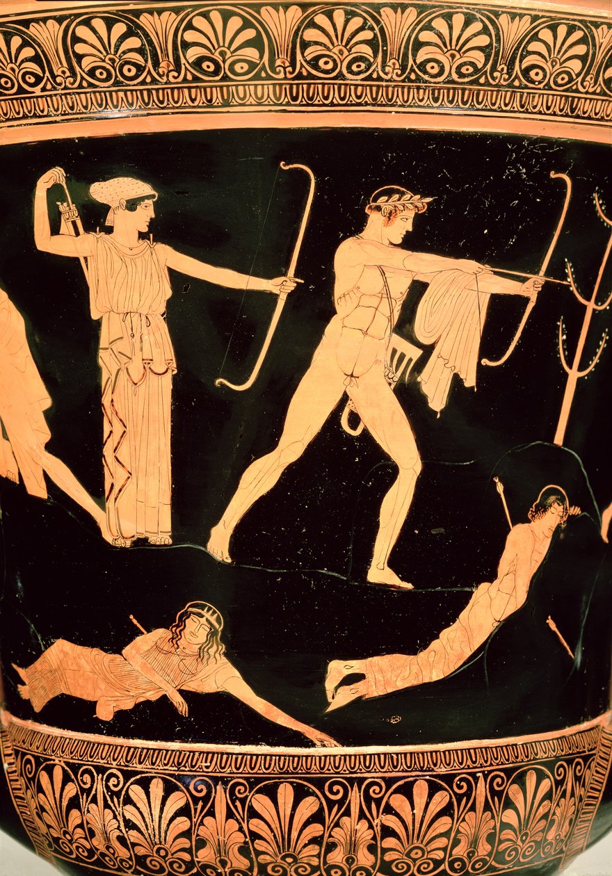 Der Tod der Niobiden, Detail von einem attischen rotfigurigen Kalix-Krater, ca. 450 v. Chr. (Detail) von Painter Niobid