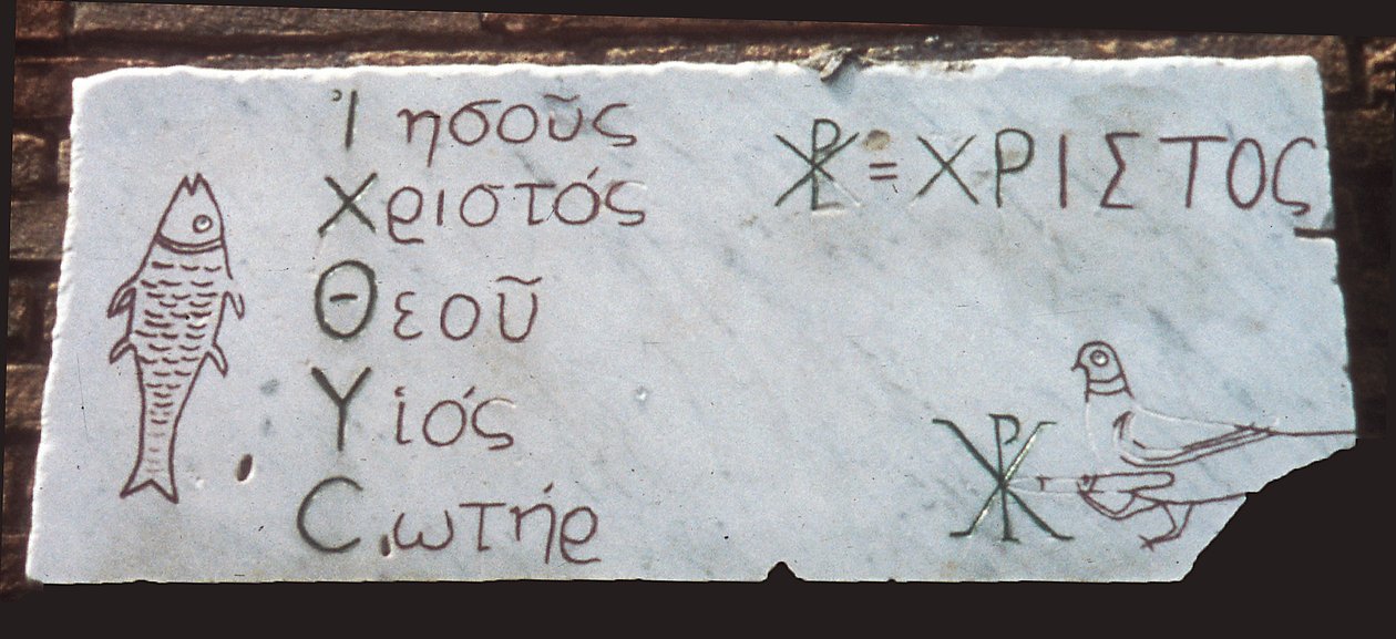 Grabplatte mit christlichen Symbolen von Paleo-Christian