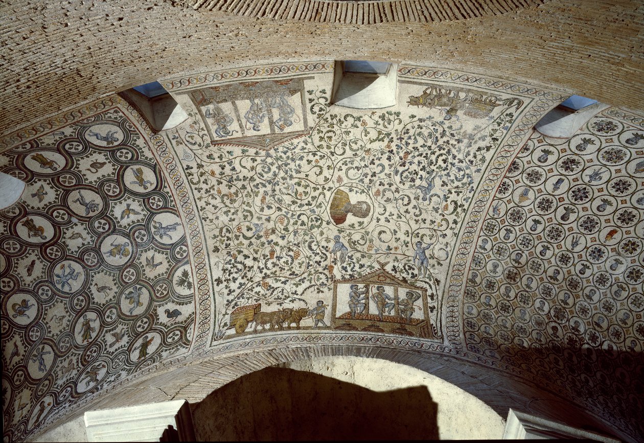 Frühchristliche Kunst: Ernteszene (Detail eines Mosaiks, 4. Jahrhundert) von Paleo Christian