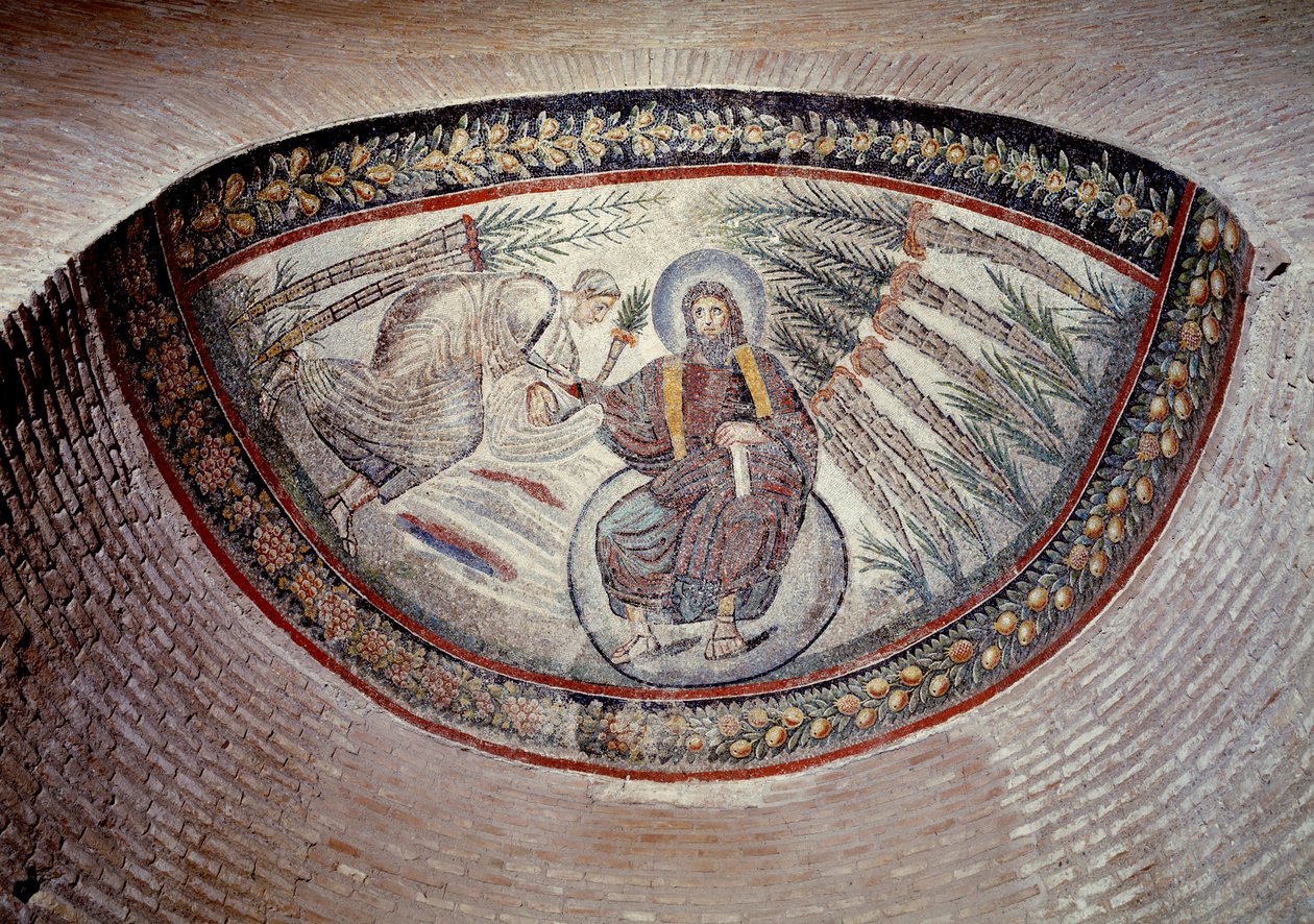 Frühchristliche Kunst: Erlöser, der das Gesetz gibt (Frieden), Mosaik der Apsis, 4. Jahrhundert von Paleo Christian