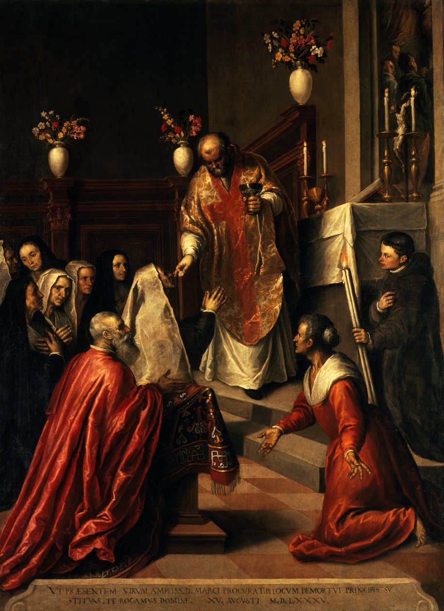 Pasquale Cicogna hört die Messe von Palma Il Giovane