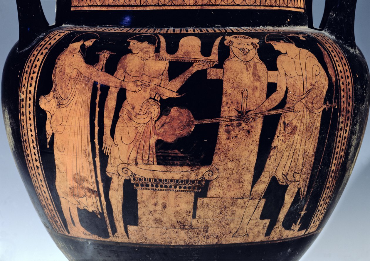 Attischer rotfiguriger Krater, (Detail), verziert mit einer Szene aus der Schmiede des Vulkan, 5. Jahrhundert v. Chr. von Pan Painter