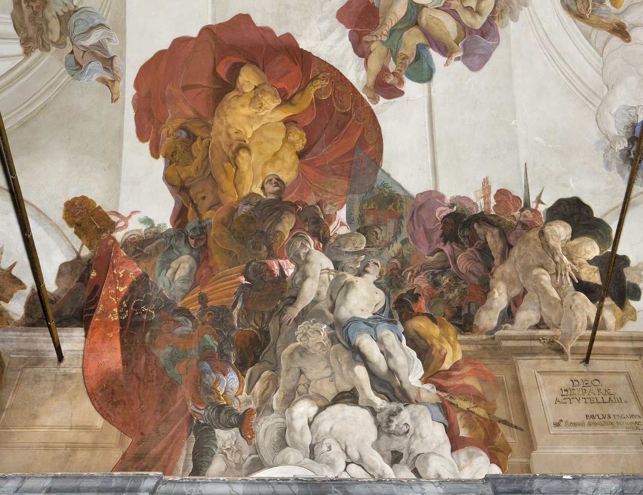 Römischer Richter verurteilt die Heiligen Apollonia, Lucia und Katharina von Alexandria, ca. 1696-97 von Paolo Pagani