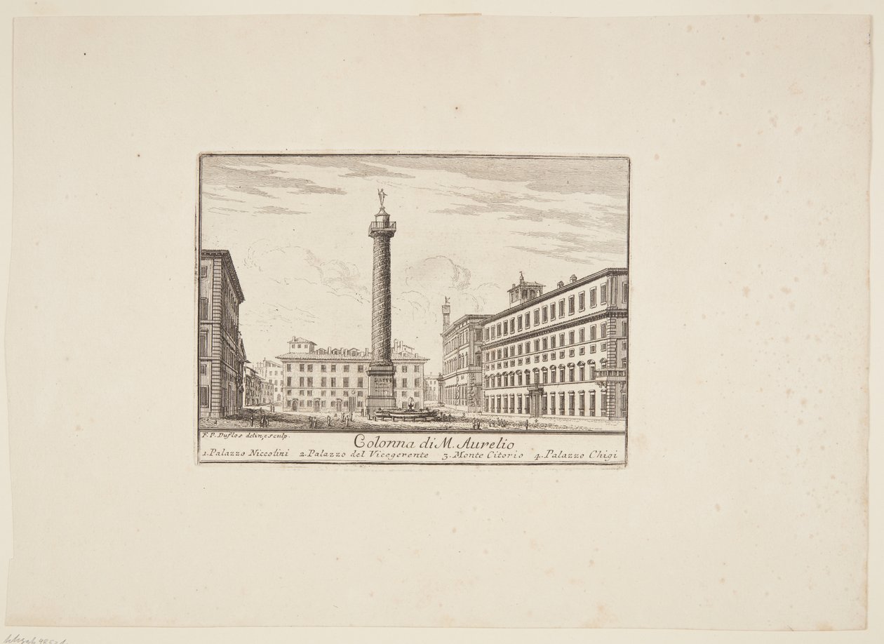 Colonna di M. Aurelio. 1. Palazzo Niccolini. 2. Palazzo del Vicegerente. 3. Monte Citorio. 4. Palazzo Chigi von Paolo Anesi